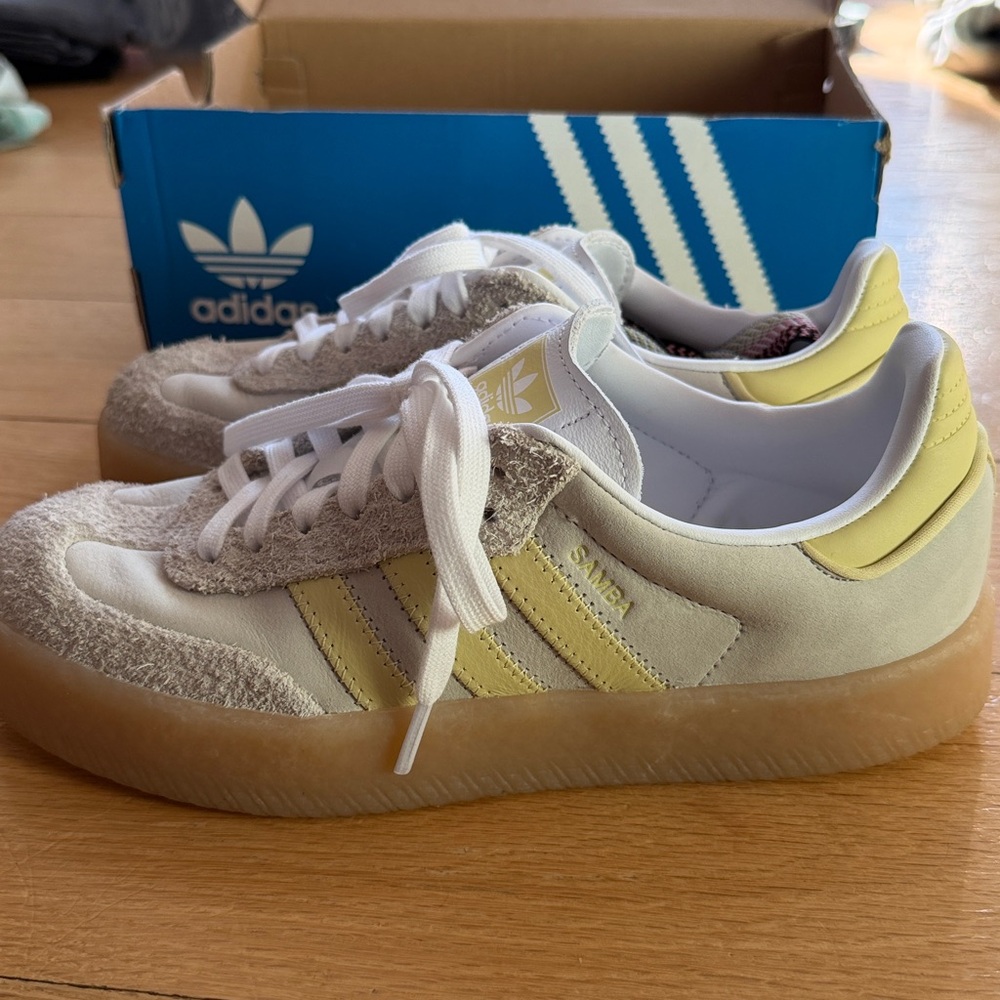 Adidas Women’s Sambae Greystone and Powder Yellow Sneakers - Picture 8 of 12